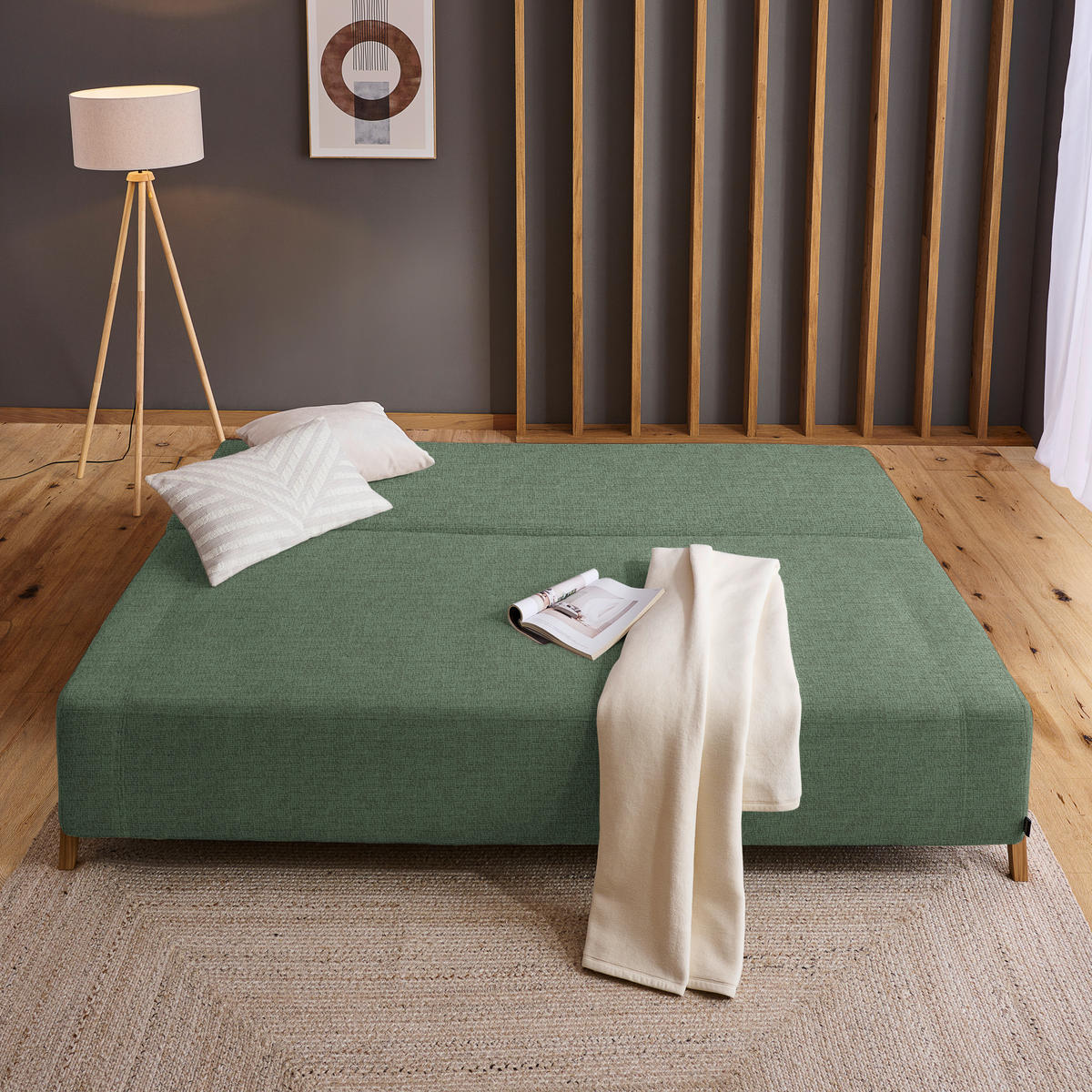 SCHLAFSOFA Chenille Grün  - Naturfarben/Grün, Design, Holz/Textil (211/88/102cm) - Niels Andersson