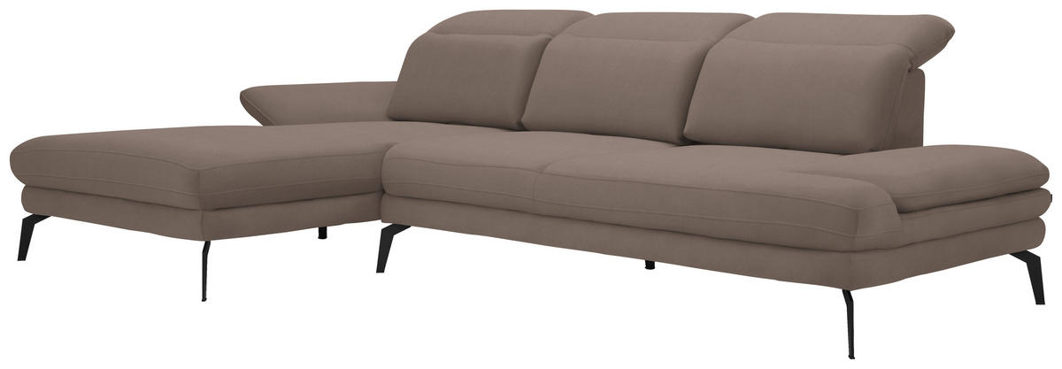 ECKSOFA in Flachgewebe Hellbraun  - Hellbraun/Schwarz, Design, Textil/Metall (180/289cm) - Stylife