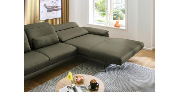 ECKSOFA in Echtleder Grau, Grün 332/193 cm - Schwarz/Grau, Design, Leder/Metall (332/193cm) - Dieter Knoll