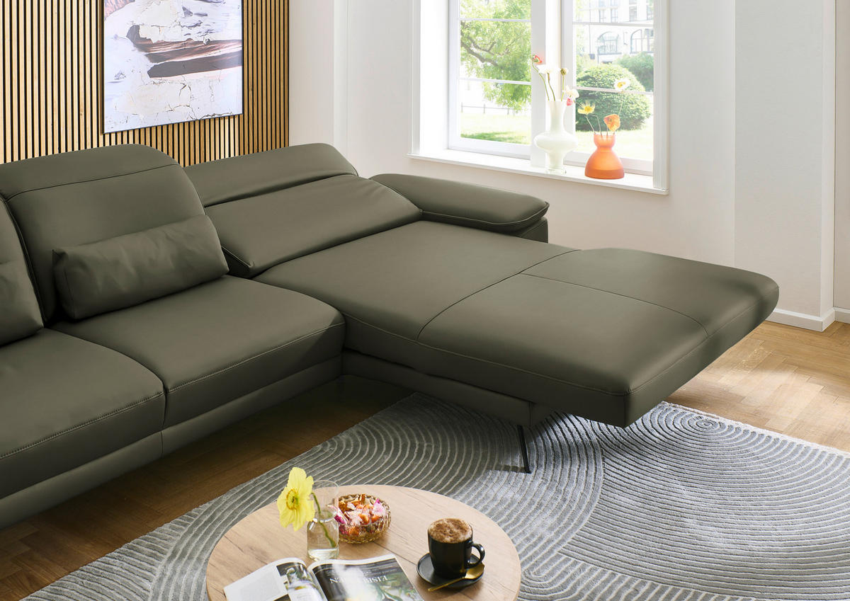 ECKSOFA in Echtleder Grau, Grün  - Schwarz/Grau, Design, Leder/Metall (332/193cm) - Dieter Knoll