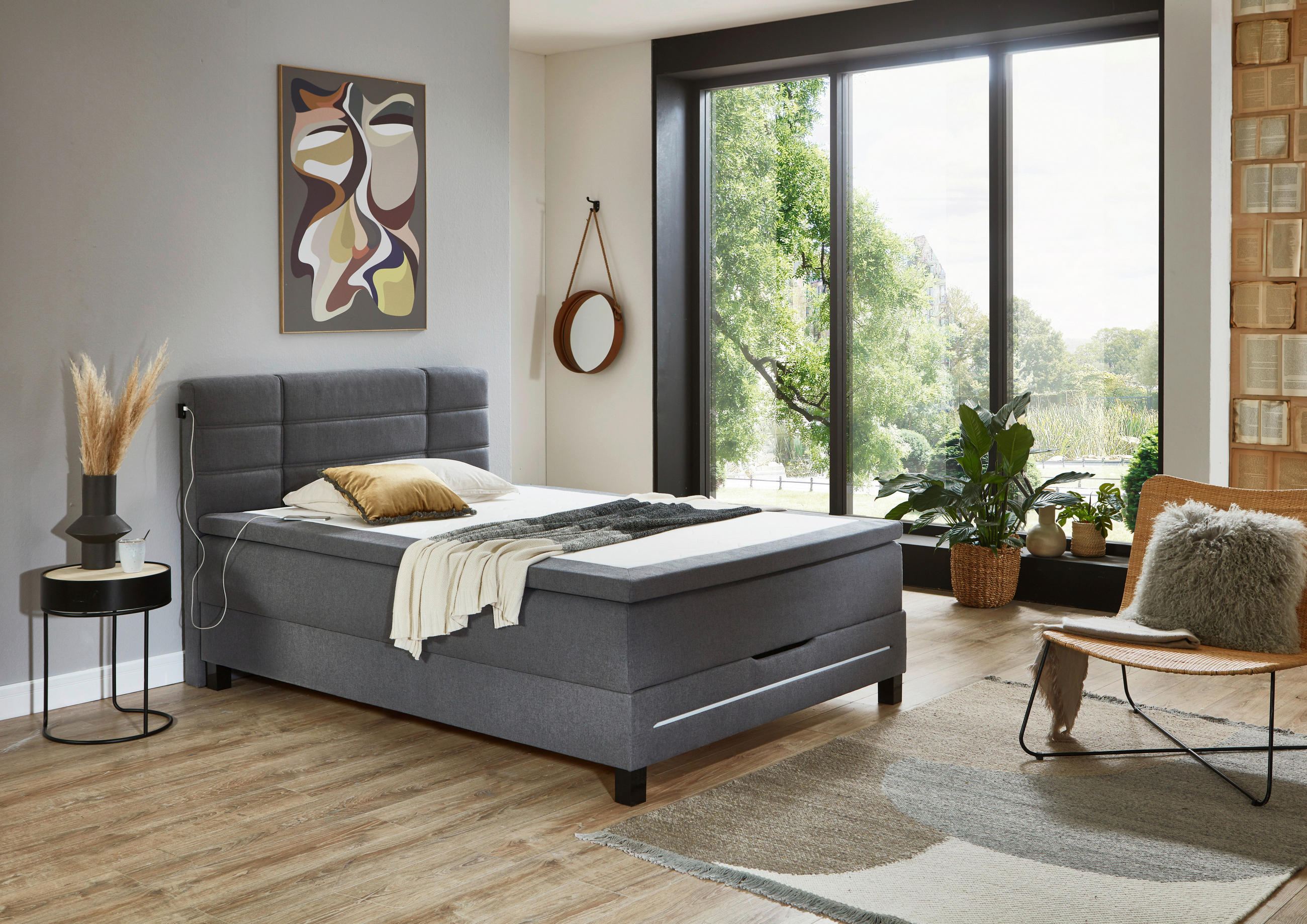 BOXSPRINGBETT 140/200 cm  in Grau  - Schwarz/Grau, Design, Kunststoff/Textil (140/200cm) - Boxxx