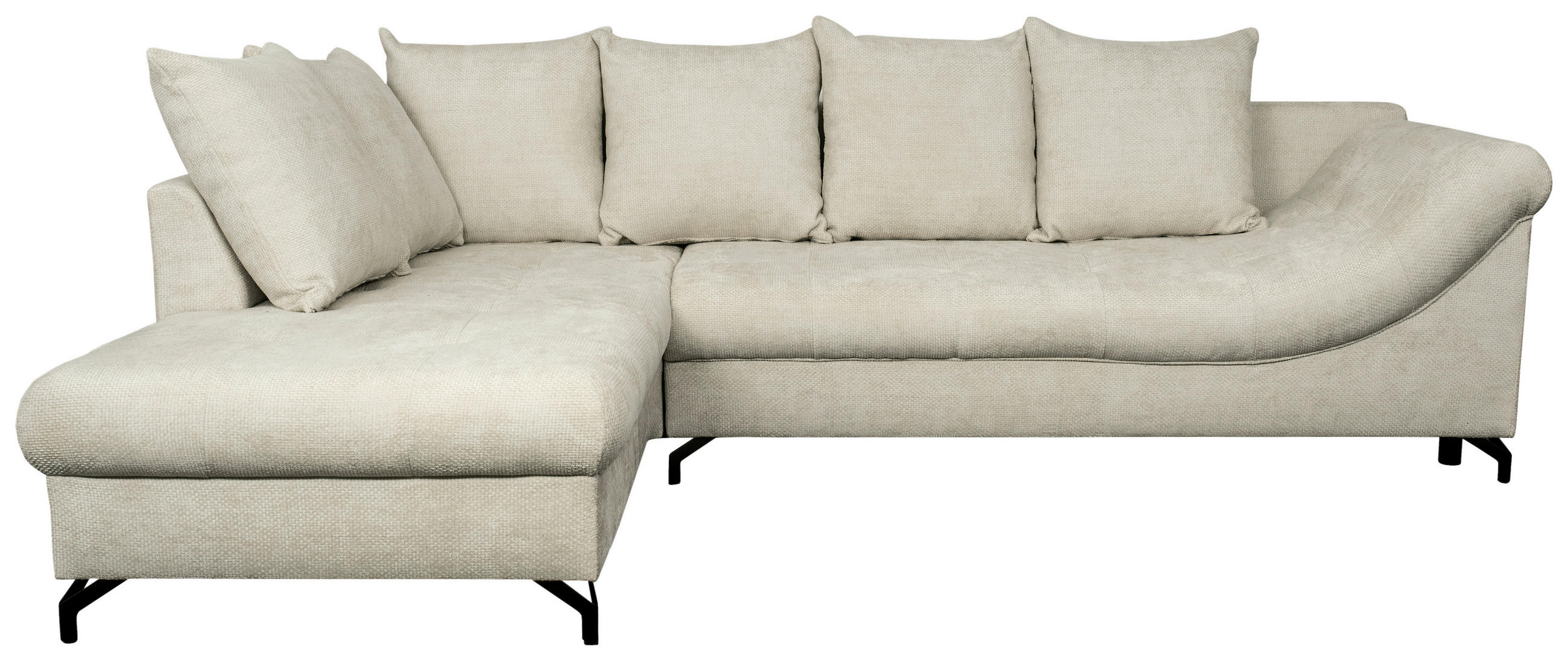 ECKSOFA Hellgrau Struktur Rückenkissen, Bettkasten, Schlaffunktion, Rücken echt, Liegefläche im Originalstoff  - Hellgrau/Schwarz, KONVENTIONELL, Textil/Metall (194/274cm) - Carryhome