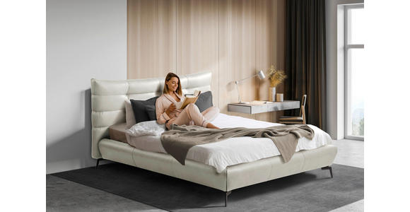 POLSTERBETT 180/200 cm,  in Creme, gepolstertes Kopfteil,  - Creme/Schwarz, Design, Leder/Metall (180/200cm) - Esposa