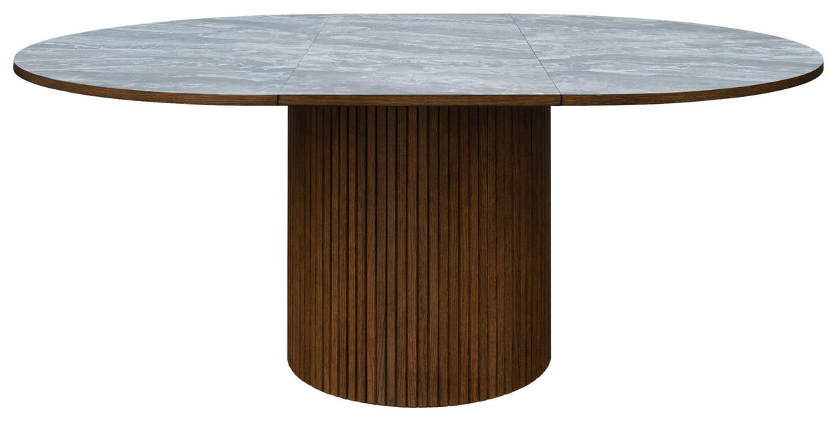 MATBORD 130-180/130/75 cm imitation, delar i massivt trä  trä finns i olika trädekorer rund ljusgrå, mörkbrun  - ljusgrå/mörkbrun, Modern, trä (130-180/130/75cm) - Niels Andersson