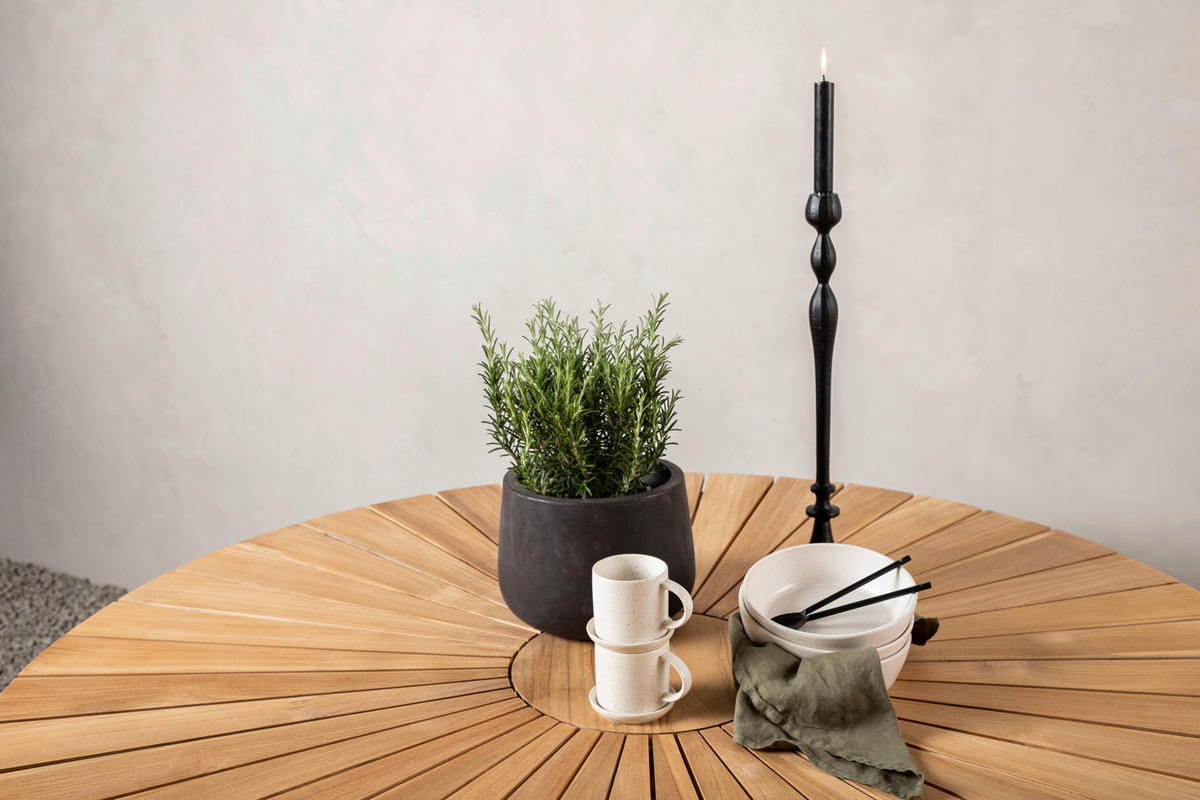 GARTENTISCH 140/140/75 cm Holz, Metall rund  - Weiß/Teakfarben, KONVENTIONELL, Holz/Metall (140/140/75cm) - Gardenson