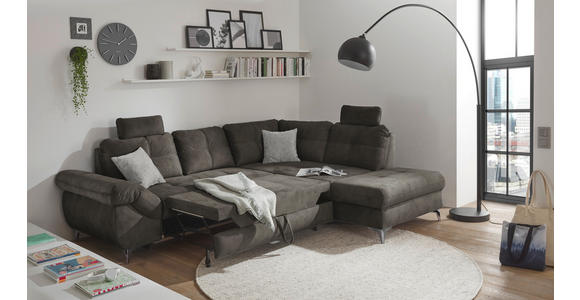 ECKSOFA Anthrazit Velours  - Anthrazit/Hellgrau, KONVENTIONELL, Kunststoff/Textil (275/218cm) - Carryhome