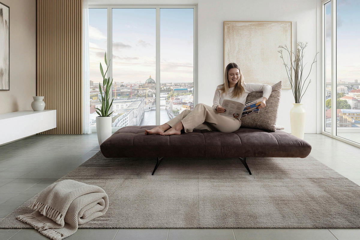 RÉCAMIERE  in Mikrofaser Braun, Cappuccino  - Schwarz/Braun, Design, Textil/Metall (210/105/115cm) - Moderano