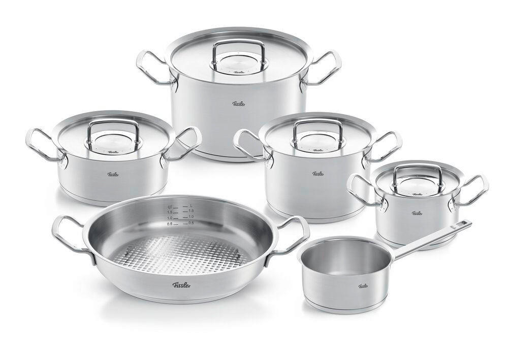 KOCHTOPFSET + GRATIS PFANNE Profi Collection 6-teilig  - Silberfarben, Design, Metall - Fissler