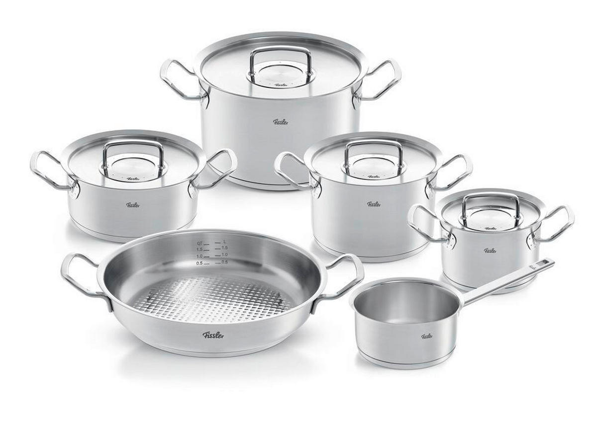 KOCHTOPFSET + GRATIS PFANNE Profi Collection 6-teilig  - Silberfarben, Design, Metall - Fissler