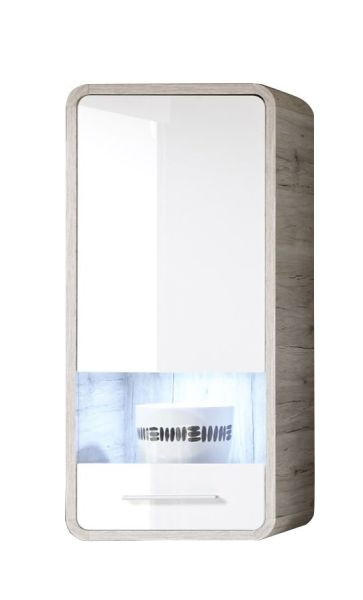 VITRINĂ SUSPENDATĂ  in alb, culoare lemn stejar  - argintiu/alb, Design, plastic/sticlă (55/113/40cm) - Xora