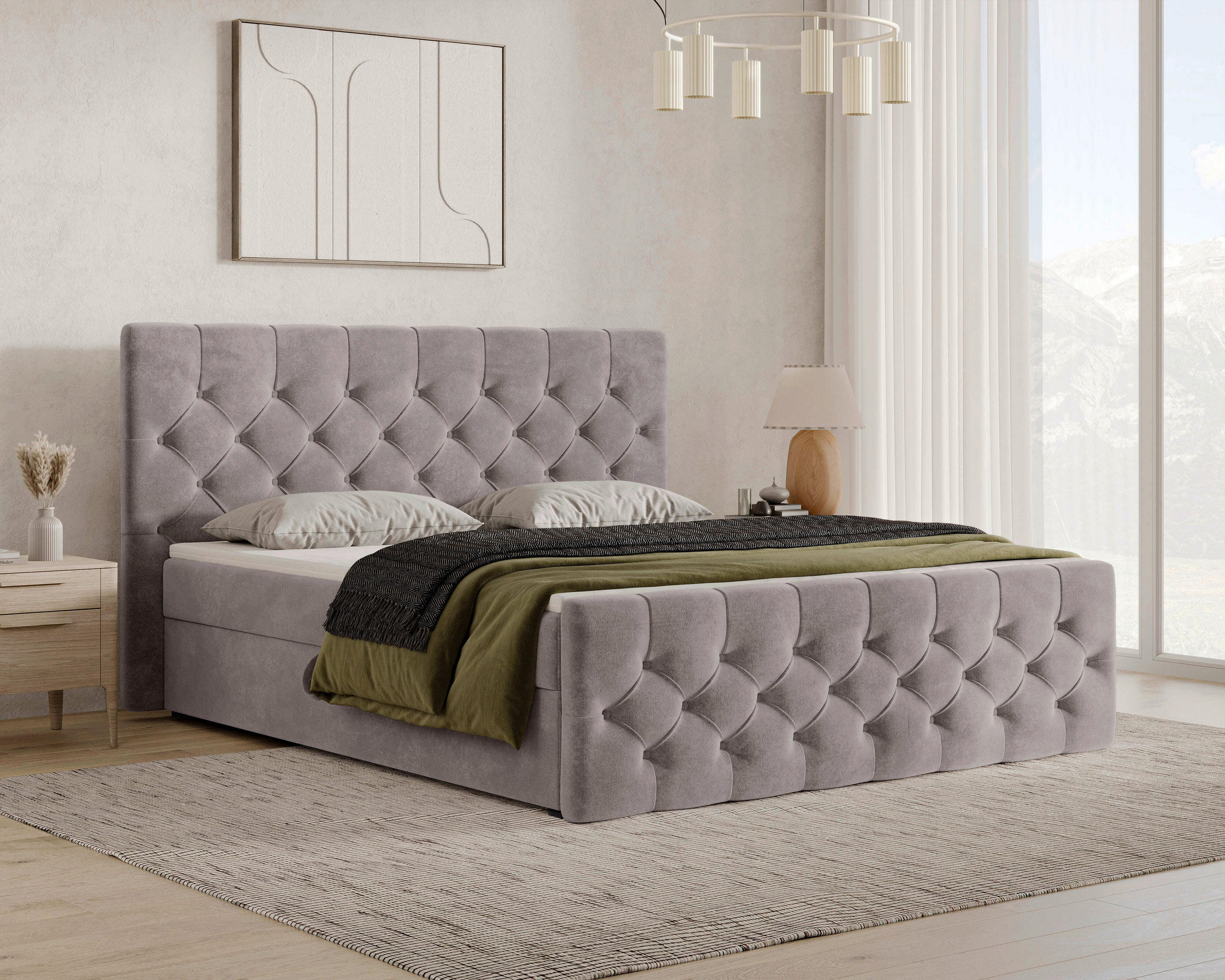 BOXBETT 140/200 cm,  in Taupe, Bettkasten, Topper, H2 + H3 = mittel + fest  - Taupe/Schwarz, MODERN, Holz/Kunststoff (140/200cm) - MID.YOU