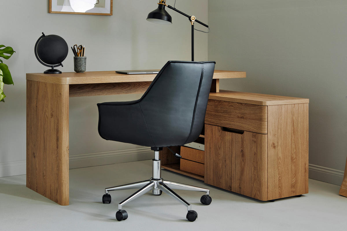 DREHSTUHL  in Lederlook Schwarz, Chromfarben  - Chromfarben/Schwarz, Modern, Kunststoff/Textil (61/61/84cm) - Livetastic
