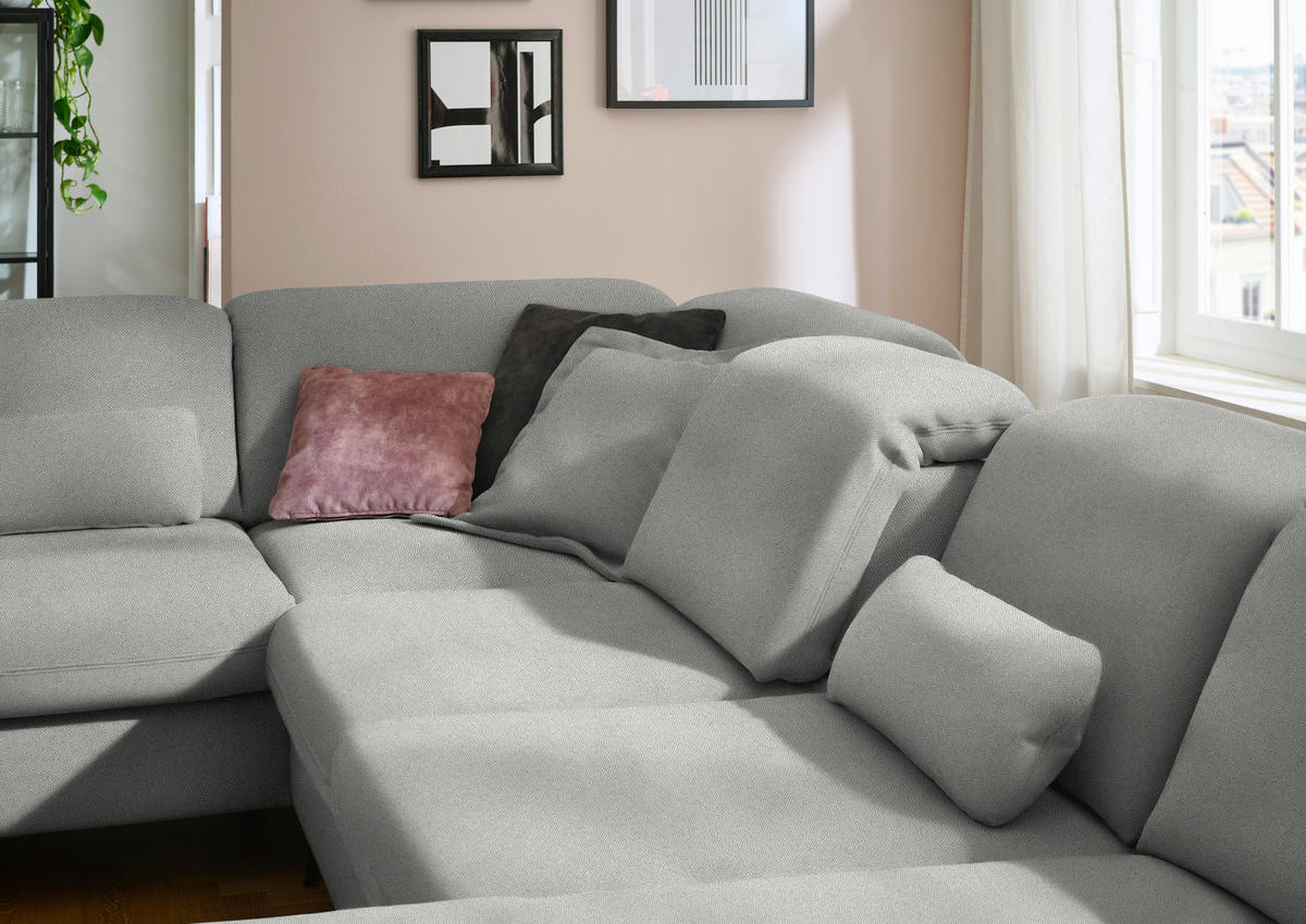 WOHNLANDSCHAFT Chenille Greige  - Greige/Schwarz, Design, Textil/Metall (255/369/198cm) - Beldomo Style