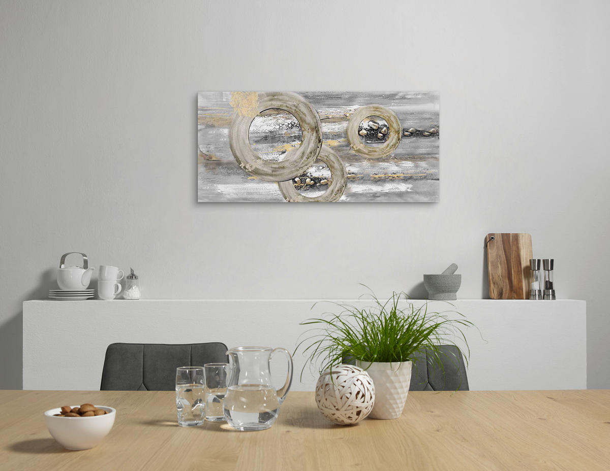 ÖLGEMÄLDE Abstraktes 120/55 cm  - Goldfarben/Weiß, Design, Holz/Textil (120/55cm) - Monee
