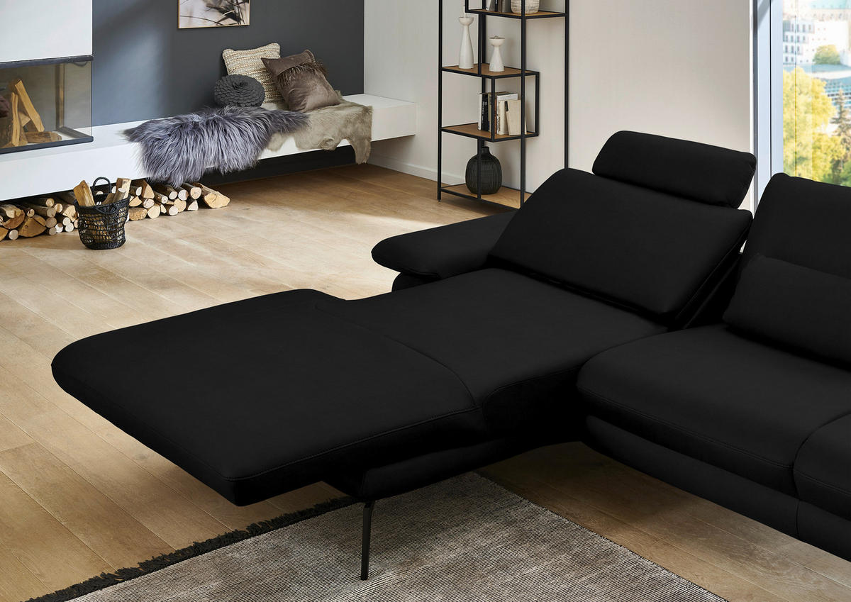 ECKSOFA in Echtleder Schwarz  - Schwarz, Design, Leder/Metall (180/310cm) - Dieter Knoll