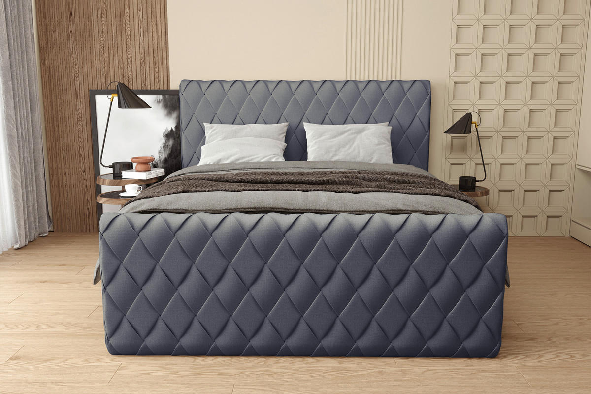 BOXSPRINGBETT 180/200 cm  in Graublau  - Graublau/Schwarz, Design, Textil/Metall (180/200cm) - Boxxx