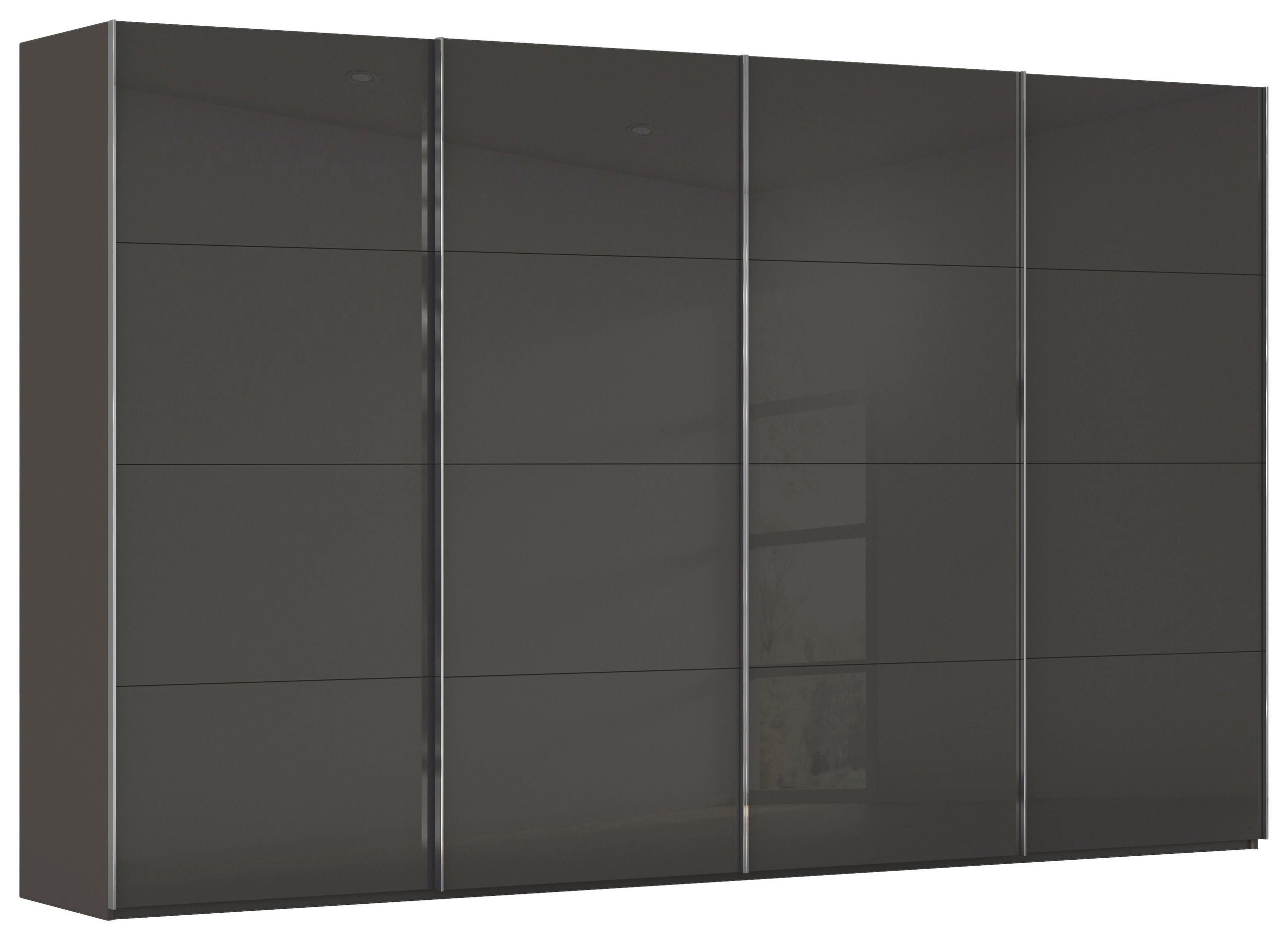 SCHWEBETÜRENSCHRANK 361/223/68 cm,  in Graphitfarben, Schwarz, 4 Tür(en)  - Chromfarben/Graphitfarben, Design, Glas/Holzwerkstoff (361/223/68cm) - Novel