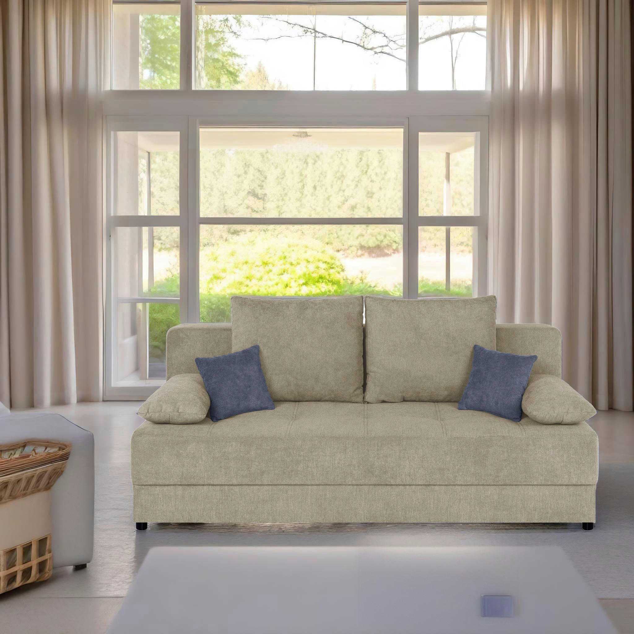 SCHLAFSOFA  mit Liegefunktion, Rücken echt Beige  - Beige/Schwarz, Design, Kunststoff/Textil (200/90/103cm) - P & B