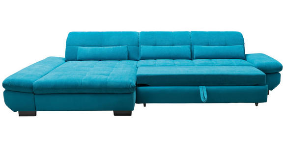ECKSOFA Türkis Mikrofaser Kopfteilverstellung  - Türkis/Schwarz, Design, Textil/Metall (341/204cm) - Xora