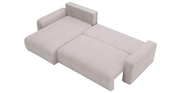 ECKSOFA Hellgrau Cord Rückenkissen, Bettkasten, Schlaffunktion, Rücken echt, Liegefläche im Originalstoff  - Hellgrau/Schwarz, MODERN, Kunststoff/Textil (150/245cm) - Carryhome