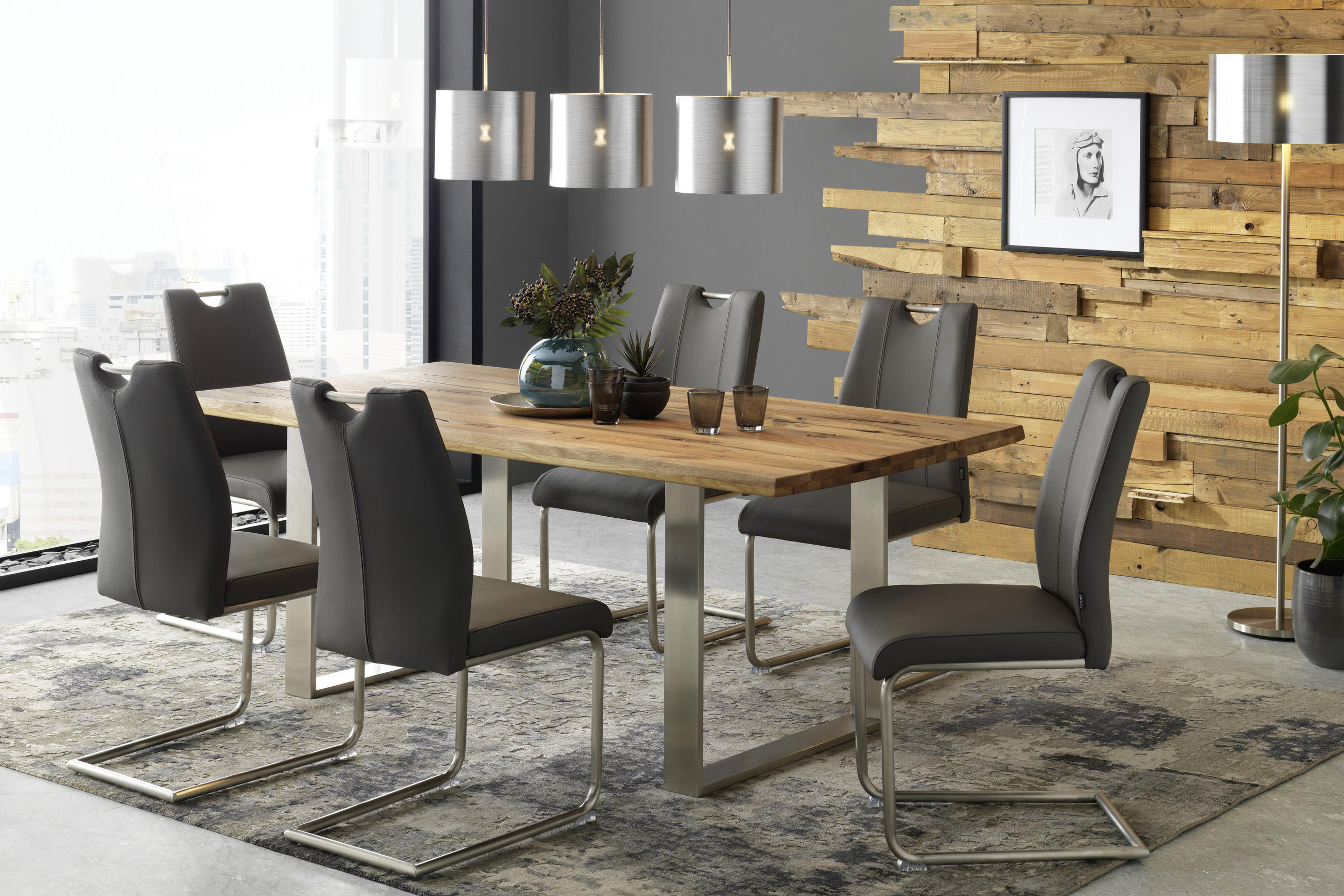 ESSTISCH in Holz, Metall 200/100/77 cm  - Edelstahlfarben/Eichefarben, Natur, Holz/Metall (200/100/77cm) - Voleo