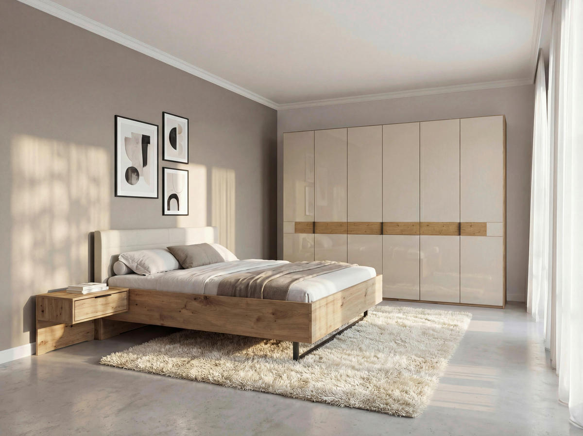 SCHLAFZIMMER Champagner, Eiche Bianco  - Eiche Bianco/Champagner, Design, Glas/Holz (180/200cm) - Musterring