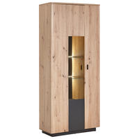 VITRINE in Anthrazit, Eichefarben  - Eichefarben/Anthrazit, Design, Glas/Holzwerkstoff (90/201/37cm) - Carryhome