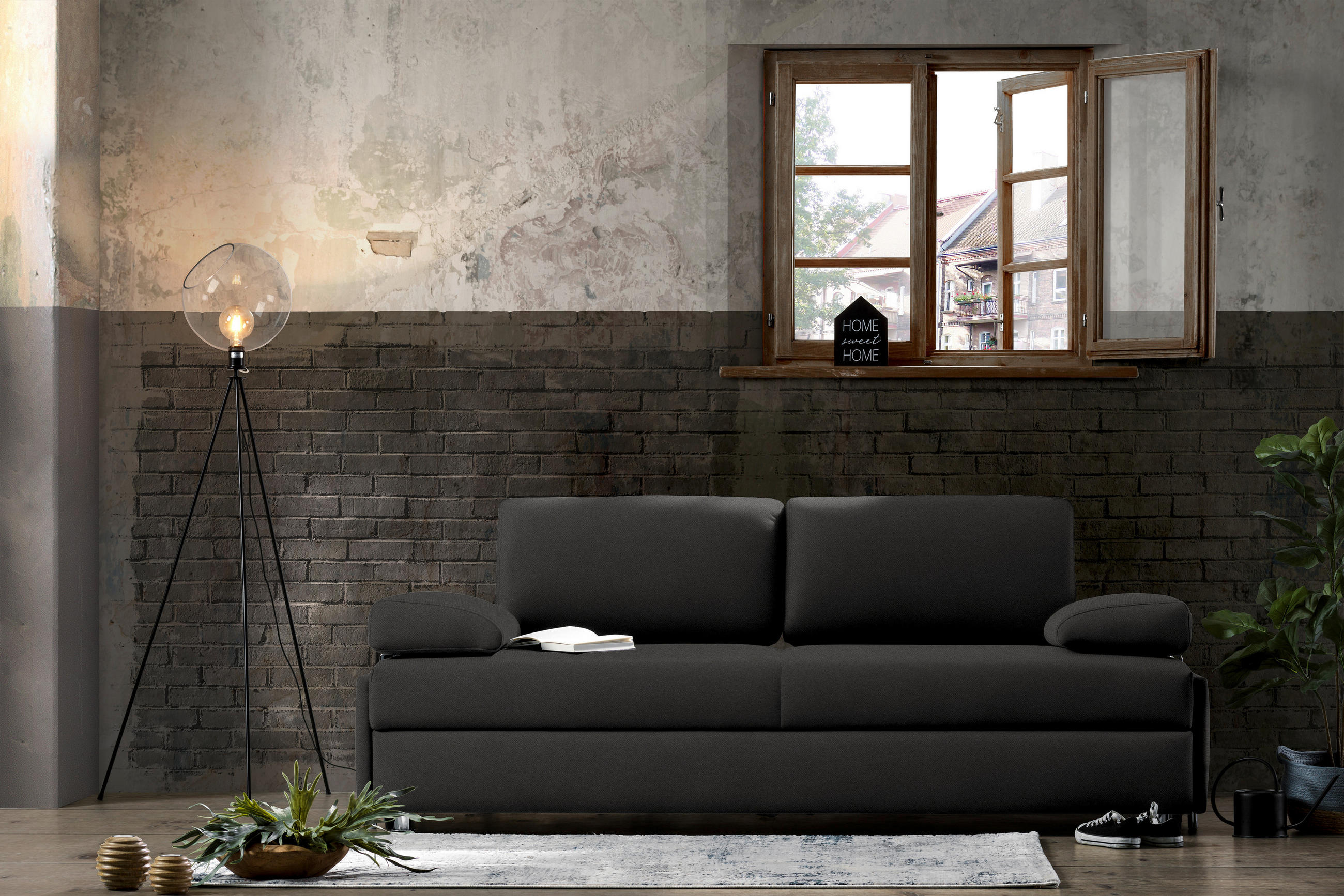 SCHLAFSOFA in Flachgewebe Schwarz  - Chromfarben/Schwarz, Design, Textil/Metall (212/84/100cm) - Bali