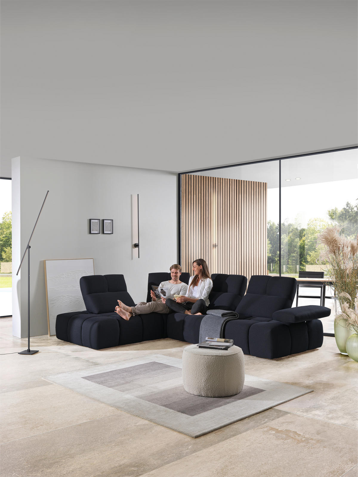 ECKSOFA in Struktur Schwarz  - Schwarz, Design, Kunststoff/Textil (233/313cm) - Emilio Belluti