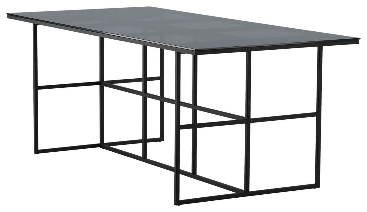 ESSTISCH in Metall, Glas 200/90/74 cm  - Schwarz, Design, Glas/Metall (200/90/74cm) - Livetastic