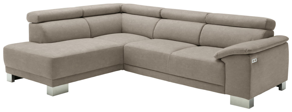 ECKSOFA in Mikrofaser Hellbraun  - Chromfarben/Hellbraun, Design, Holz/Textil (205/270cm) - Pure Home Lifestyle