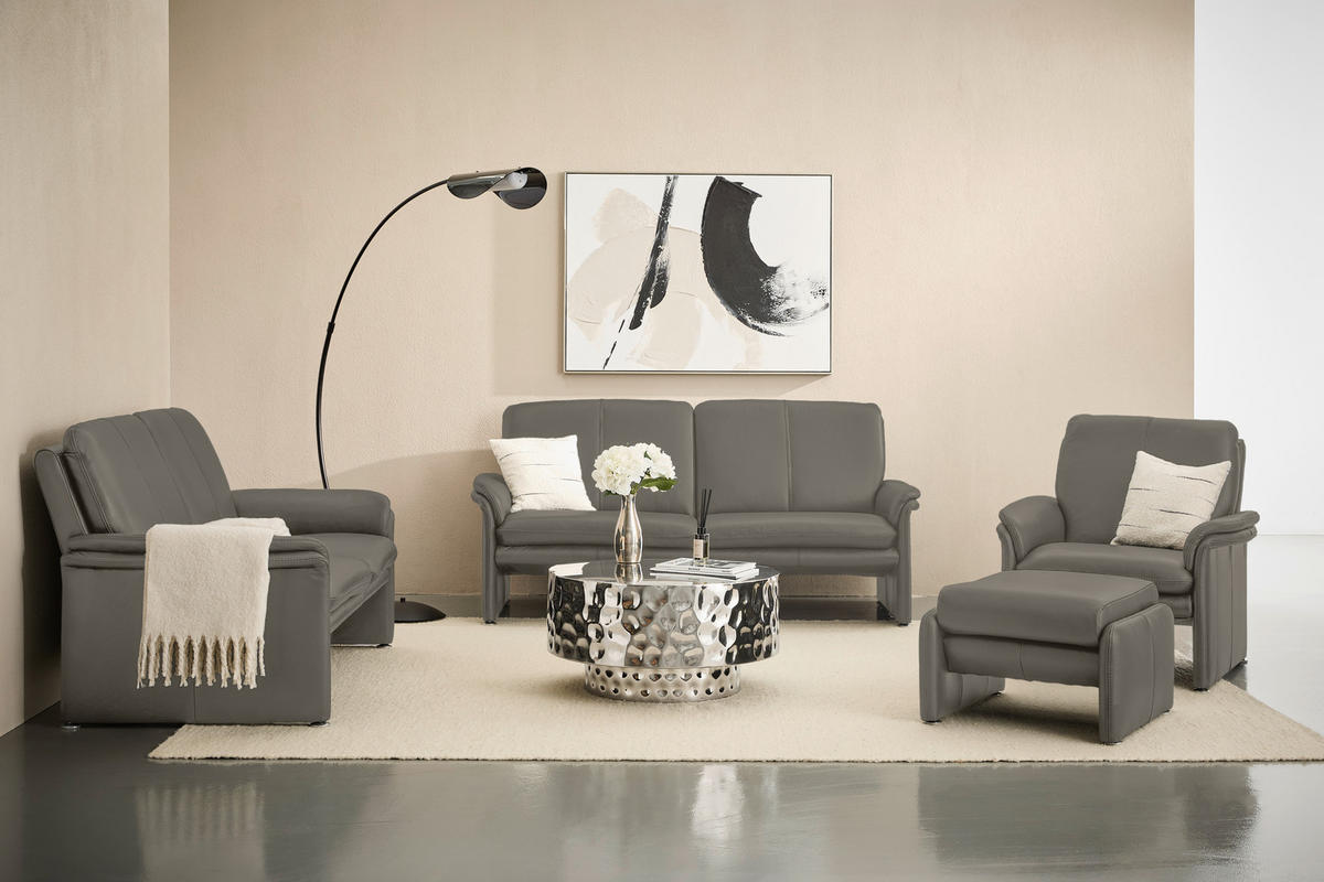SESSEL in Echtleder Grau  - Chromfarben/Grau, KONVENTIONELL, Leder/Metall (98/90/86cm) - Celina Home