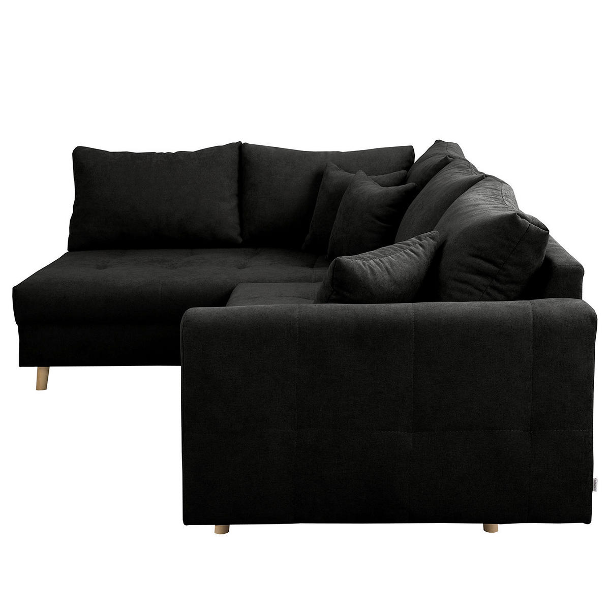 ECKSOFA inkl. Hocker Ariella Schwarz Mikrofaser Rückenkissen, Hocker  - Schwarz/Naturfarben, Design, Holz/Textil (161/231cm) - Livetastic