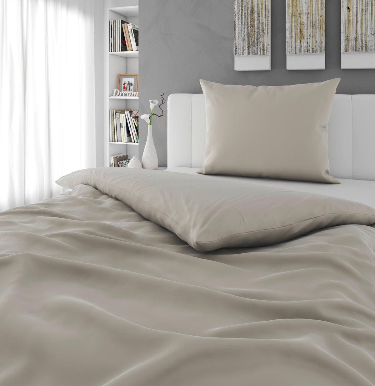 BETTWÄSCHESET TANJA Satin 160/210 cm  65 cm/100 cm  - Beige, Basics, Textil (160/210cm) - Novel