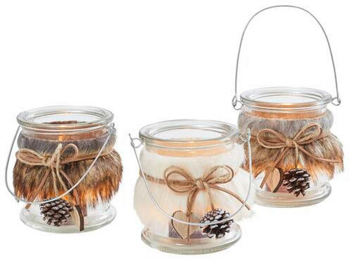 STOJAN NA SVÍČKU  sklo, přírodní materiály - bílá/hnědá, Basics, přírodní materiály/sklo (12/12cm) - X-Mas