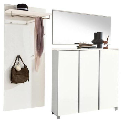 GARDEROBE 3-teilig in 210/195/37 cm - Silberfarben/Weiß, Design, Holzwerkstoff (210/195/37cm)