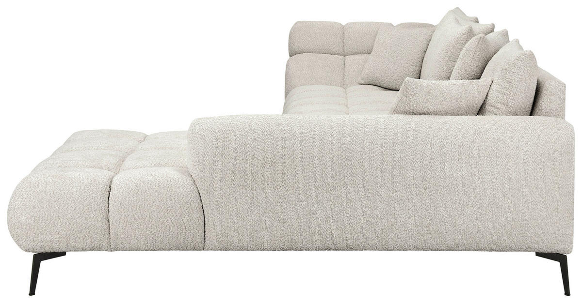ECKSOFA 318/217 cm  in Bouclé Elfenbein Zierkissen, Rückenkissen, Rücken echt  318/217 cm  - Elfenbein/Schwarz, MODERN, Textil/Metall (318/217cm) - Carryhome