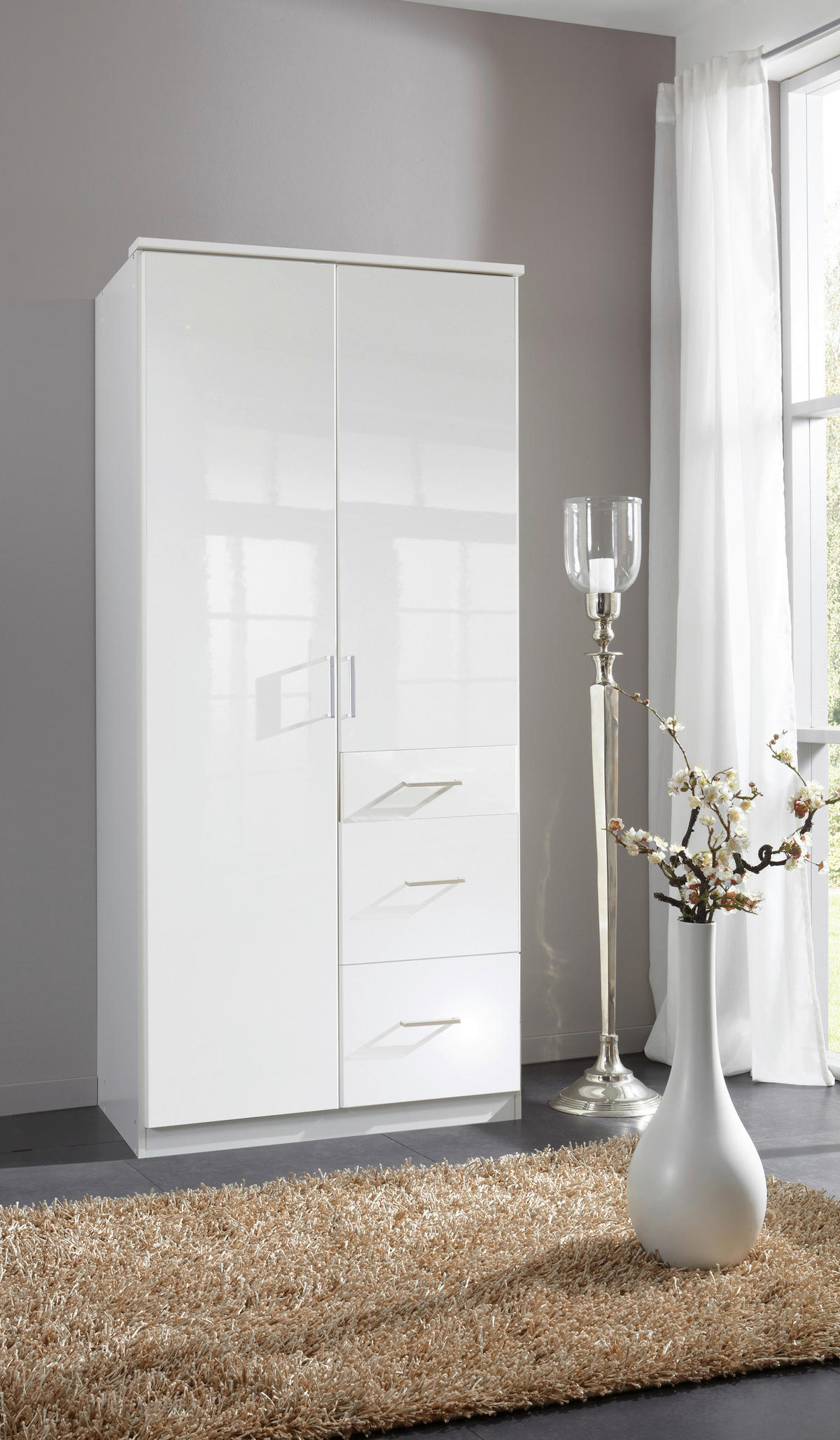 KLEIDERSCHRANK  in Weiß, Weiß Hochglanz  - Chromfarben/Weiß Hochglanz, Basics, Holzwerkstoff (91/199/58cm) - MID.YOU