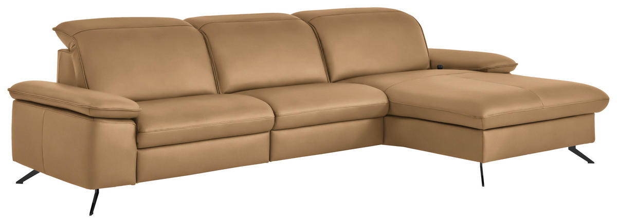 ECKSOFA  Echtleder Honig  - Schwarz/Honig, Design, Leder/Metall (307/169cm) - Beldomo Premium