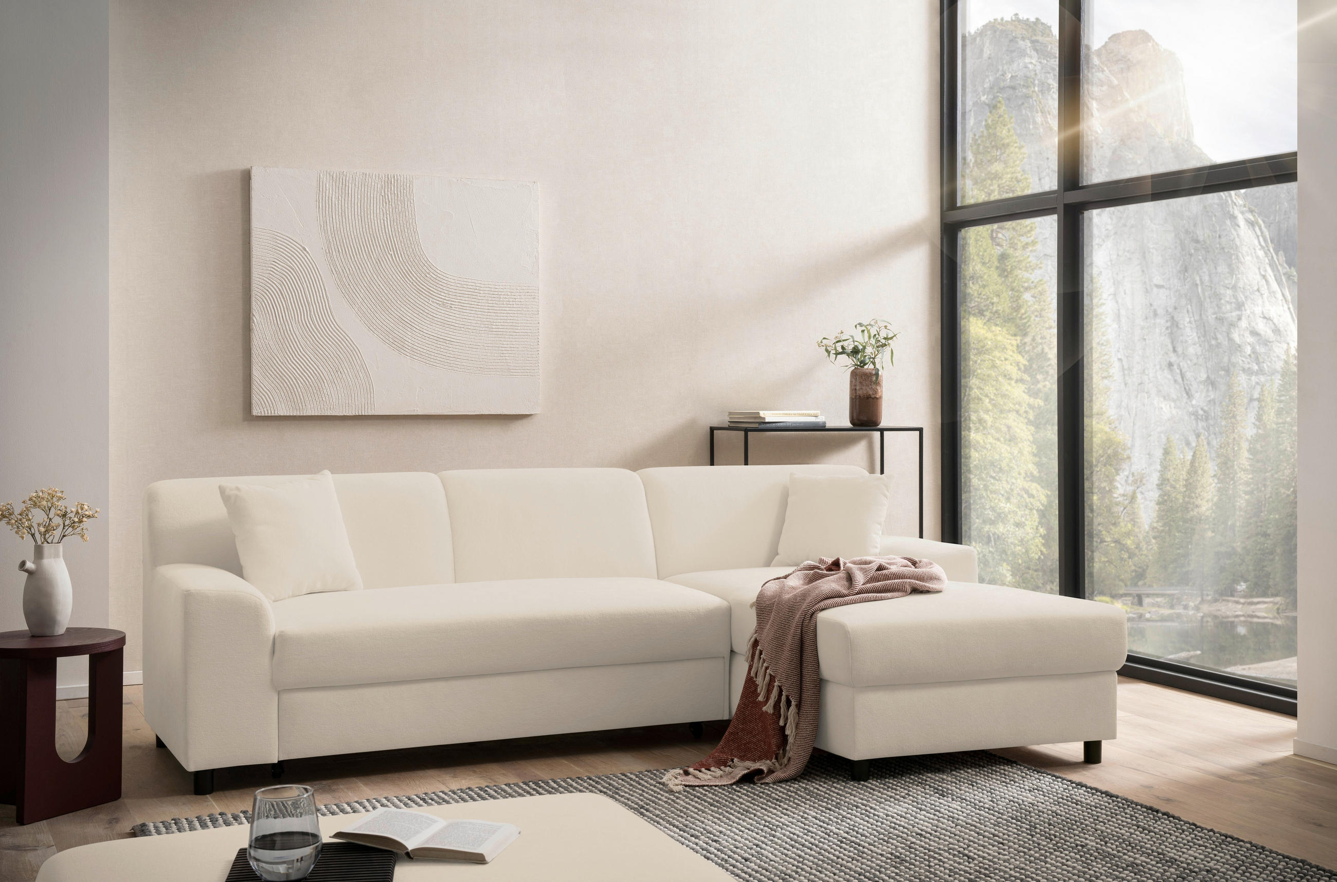 ECKSOFA CAPRI 2 Beige Mikrofaser Zierkissen  - Beige/Schwarz, Basics, Kunststoff/Textil (241/146cm) - MID.YOU