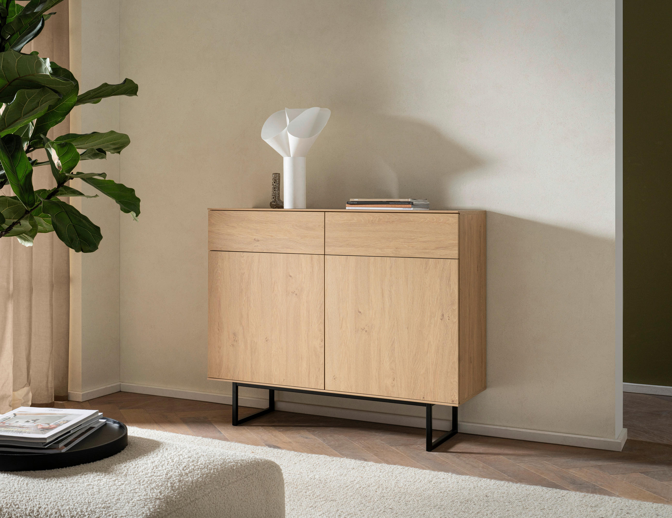 SIDEBOARD  in 115/98/40 cm  - Eichefarben/Schwarz, Design, Holzwerkstoff/Metall (115/98/40cm) - Modante