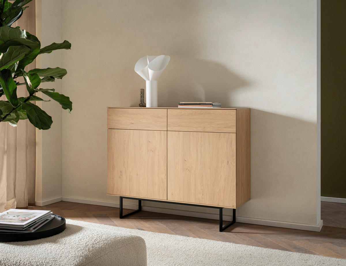 KOMMODE  in 115/98/40 cm  - Eichefarben/Schwarz, Design, Holzwerkstoff/Metall (115/98/40cm) - Modante