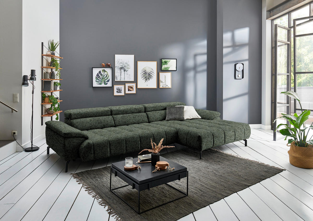 ECKSOFA in Chenille Grün  329/190 cm  - Schwarz/Grün, Design, Textil/Metall (329/190cm) - Beldomo Style