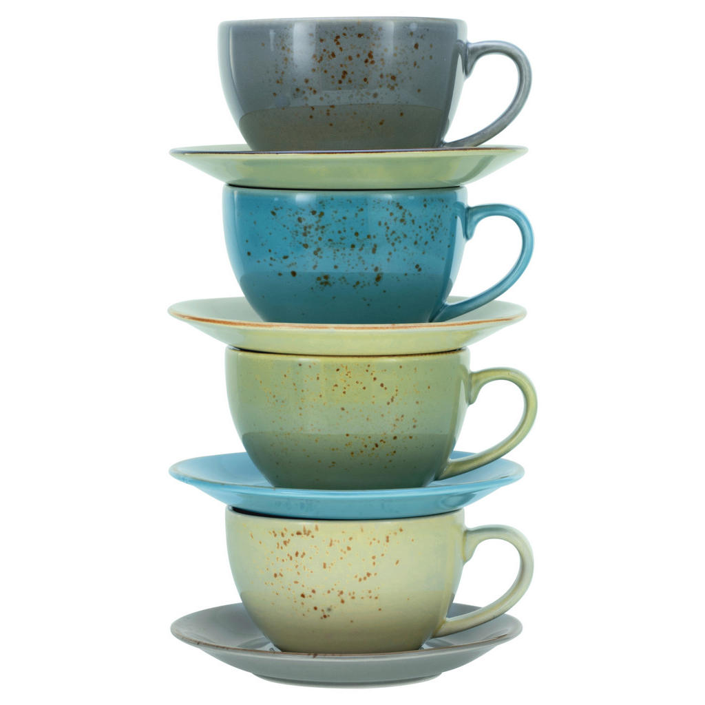 Thumbnail - Creatable Tassenset, Blau, Grau, Grün, Beige, Keramik, 8-teilig, 100 ml, Kaffee & Tee, Tassen, Kaffeetassen-Sets