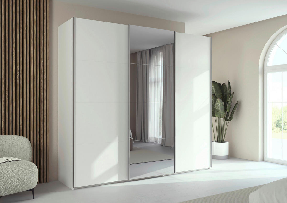 SCHWEBETÜRENSCHRANK 242/236/68 cm 3-türig Weiß  - Alufarben/Weiß, Basics, Glas/Holzwerkstoff (242/236/68cm) - Novel