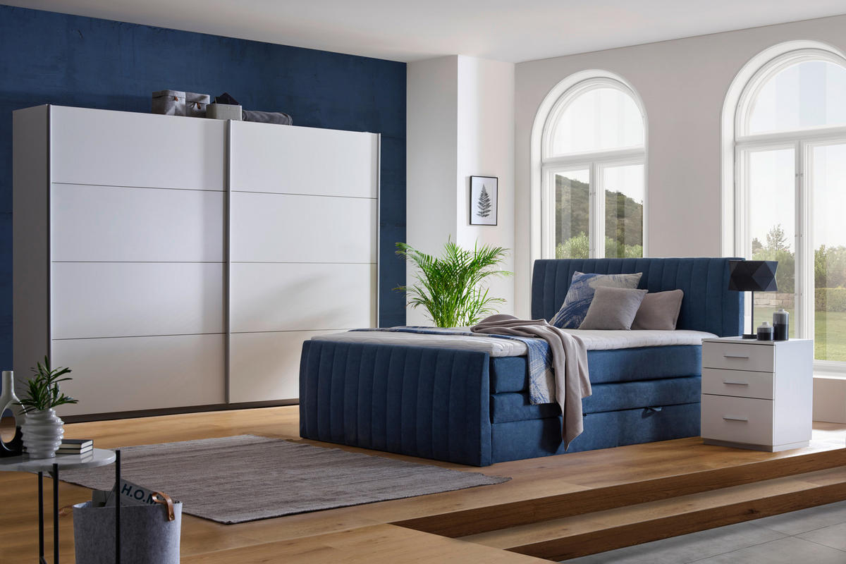 BOXSPRINGBETT 160/200 cm  in Blau  - Blau/Schwarz, Konventionell, Kunststoff/Textil (160/200cm) - Carryhome
