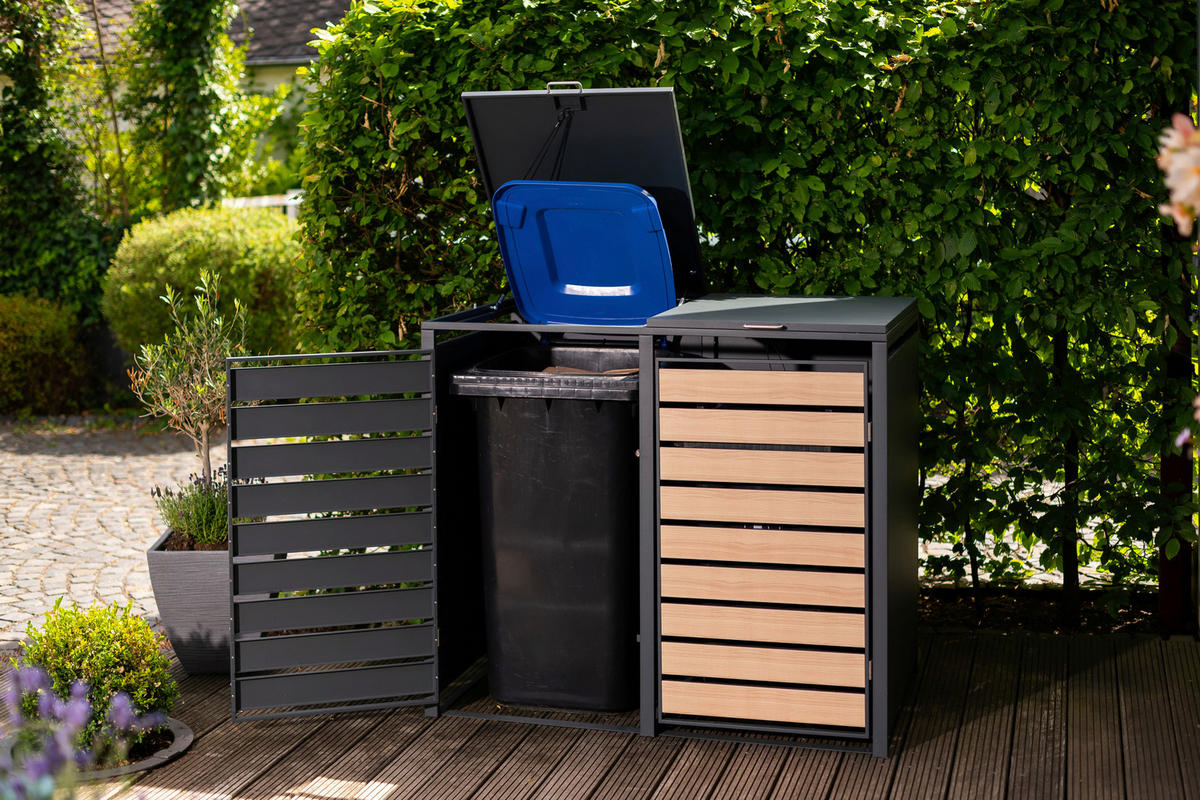 MÜLLTONNENBOX - Anthrazit/Naturfarben, Basics, Metall (80/116/132cm) - Ambia Garden