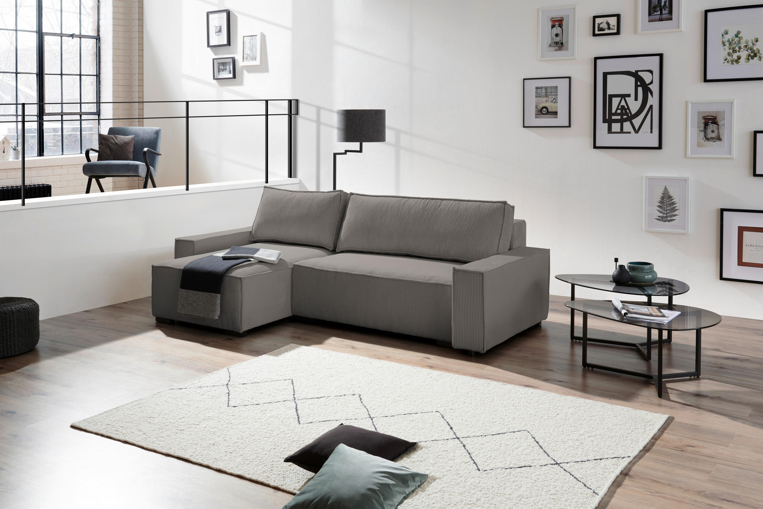 ECKSOFA in Cord, Webstoff Braun  - Schwarz/Braun, Modern, Holz/Textil (157/265cm) - Carryhome