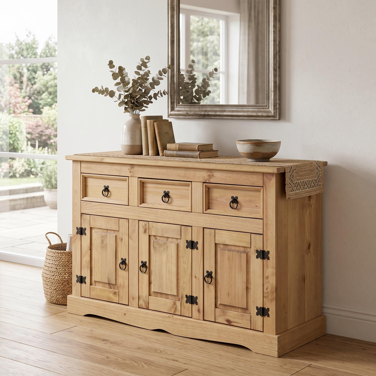 SIDEBOARD  132/84/44 cm 3 Schublade(n)  - Schwarz/Honig, Design, Holz/Metall (132/84/44cm) - MID.YOU