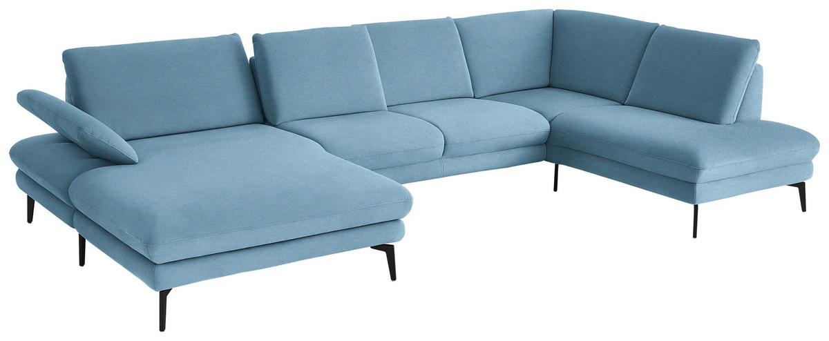 WOHNLANDSCHAFT Chenille, Flachgewebe Blau  - Blau/Schwarz, Design, Textil/Metall (180/344/208cm) - Dieter Knoll